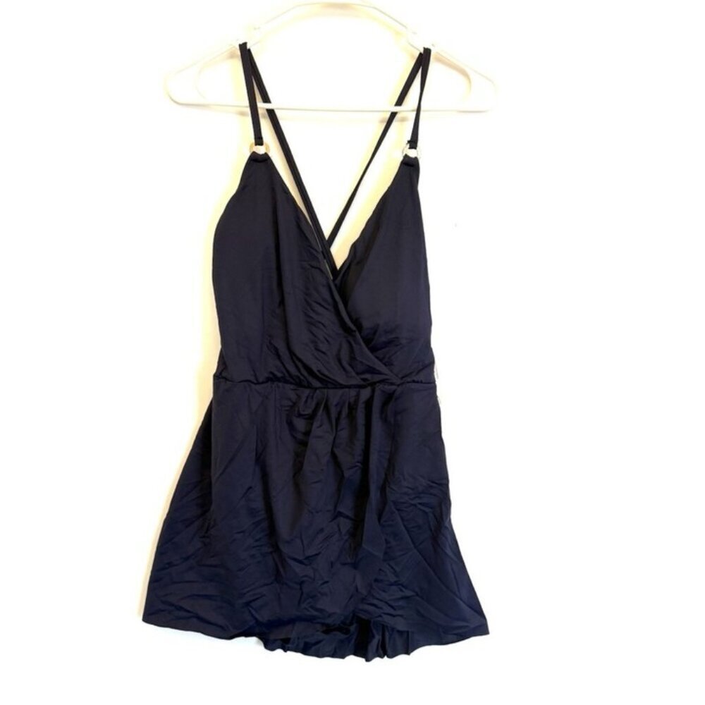 Anne Cole Women’s V Neck Navy Blue Swim Dress Size 16